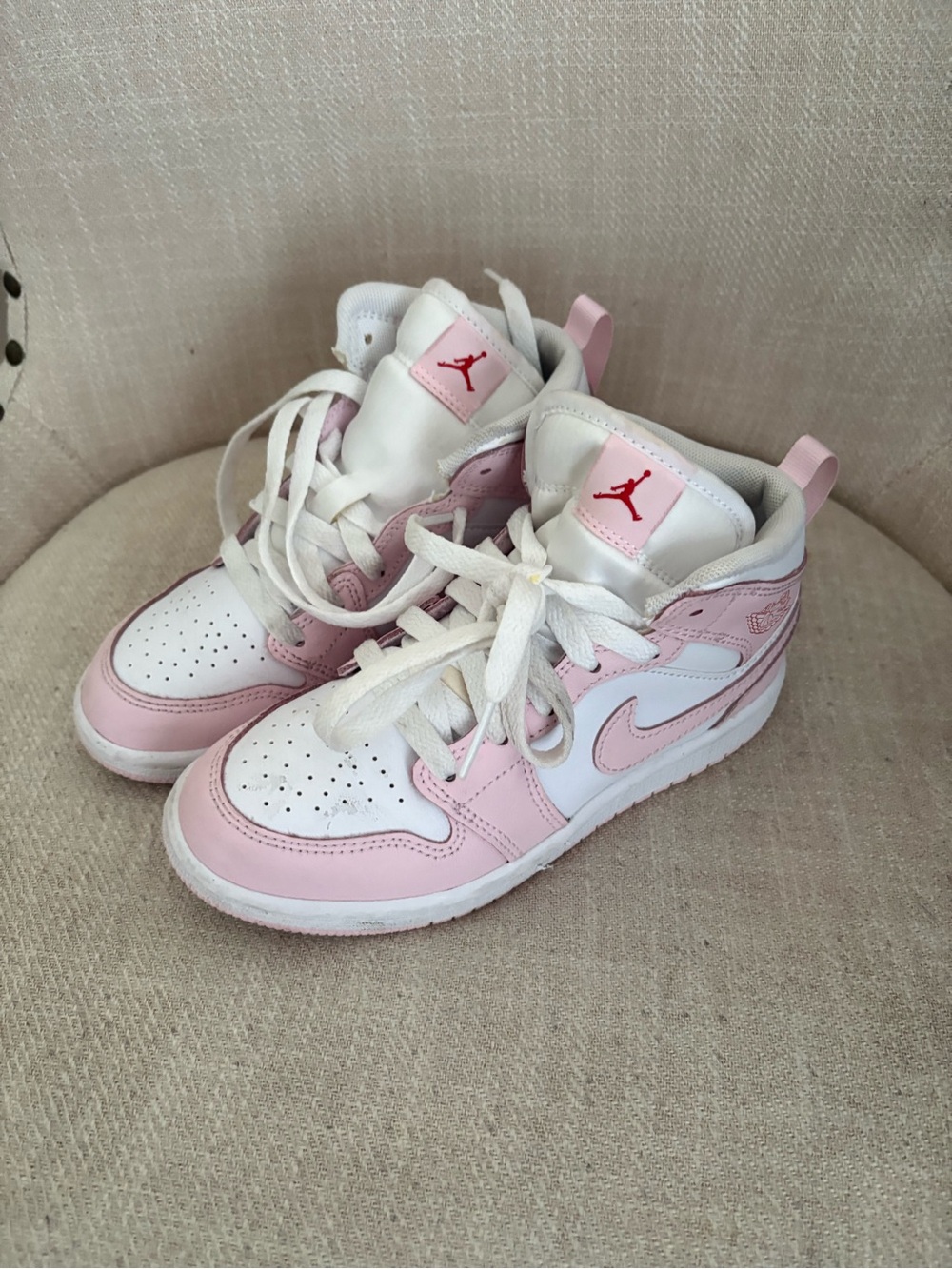 Jordan Kids Pink and White High-Top Sneakers